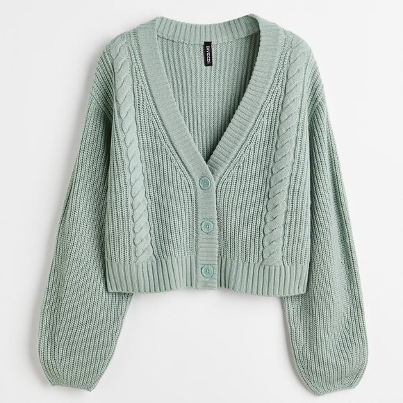 H&M Light Green Cable Knit Cardigan - Picture 1 of 9